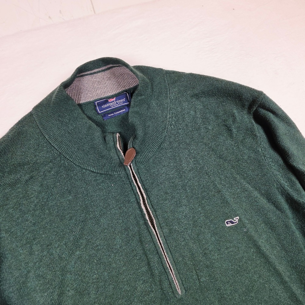 Vineyard Vines Mens XL Green Cotton Cashmere Quarter Zip Pullover Sweater Logo